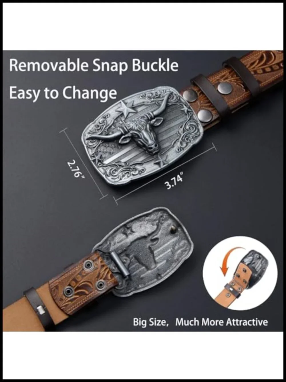 Men's Western Leather Belt with Engraved Buckle - Brown – Adjustable
